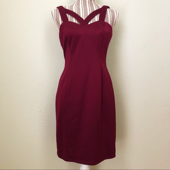 Guess Strappy Sweetheart Mini Dress Berry 6 - Picture 1 of 7